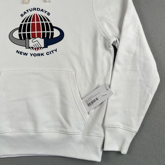 NWT Saturdays NYC White Ditch Handshake Long Sleeve‎ Pullover Hoodie Men’s Small - Picture 3 of 16